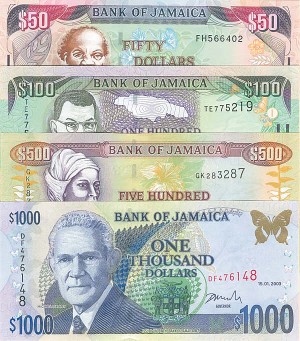 Jamaica - P-79, 76, 80, 81 - $50, 100, 500, 1,000 - 2002-03 dated Foreign Paper Money